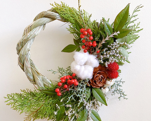 受注制作　宅急便　フレッシュ南天のしめ縄　節分に向けてリースに変更可能 33391d5d96f4dc8523420e80344cce