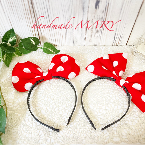 赤白ドットの大きなリボンのカチューシャ 単品 Bタイプ 雑貨・その他