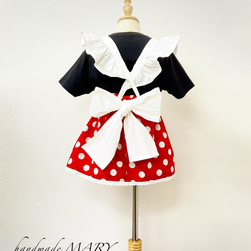 BABY 2つリボンカチューシャ　えんじ　赤　ドット　水玉 Disney - ディズニー カチューシャ ミニー ビッグリボン 水玉 赤