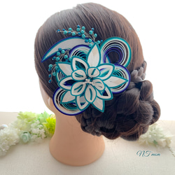 成人式卒業式結婚式・和装水引髪飾り・月華・青緑 5枚目の画像