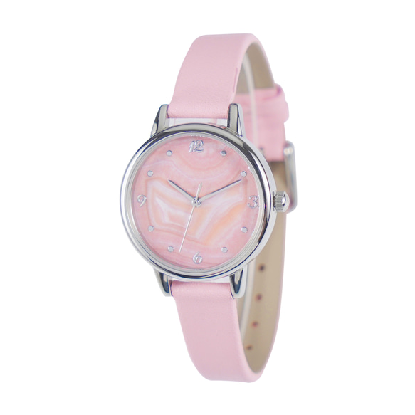 粉紅色瑪瑙紋路手錶 女裝手錶 全球免運 第6張的照片