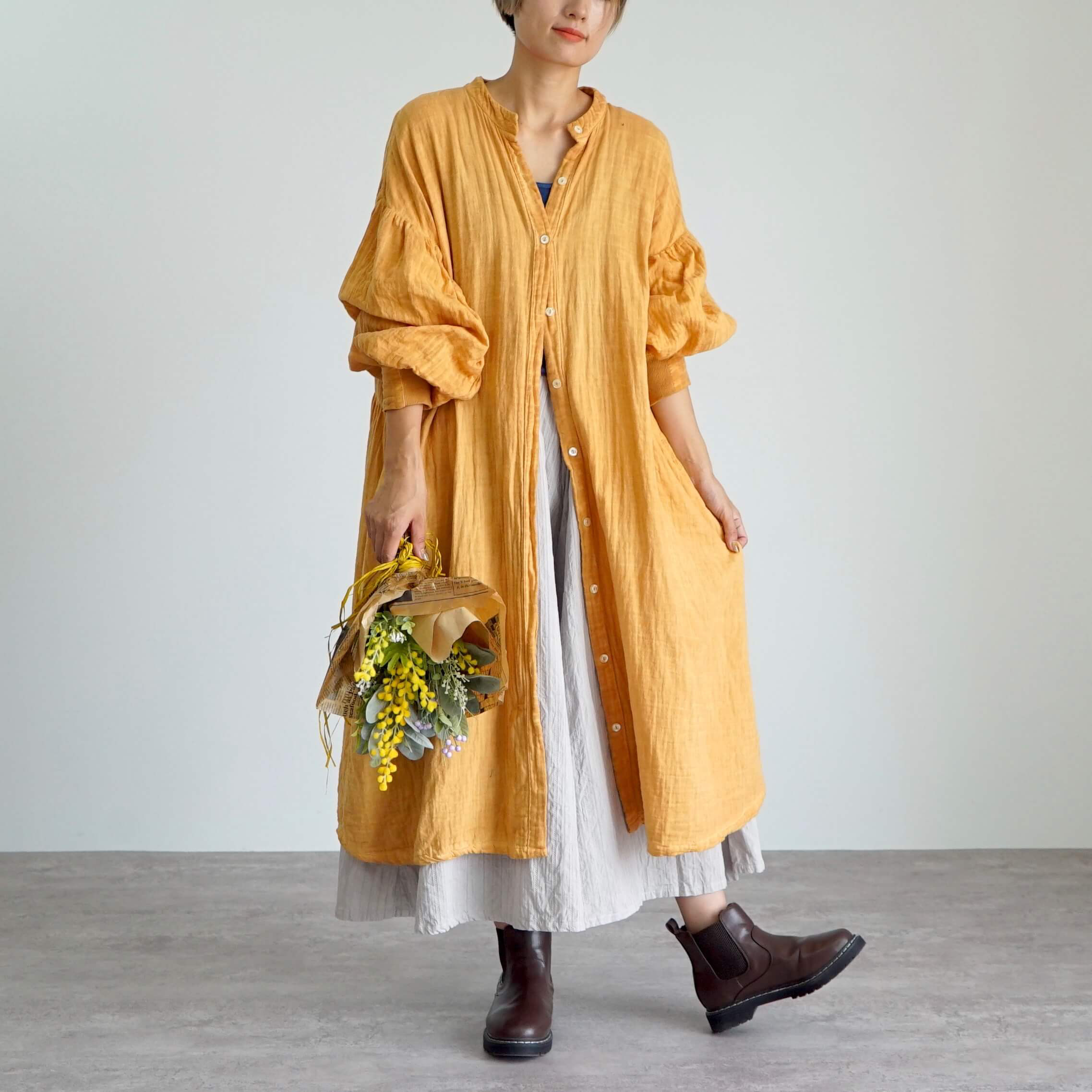 ガーゼシャツワンピース/オレンジ/知多木綿