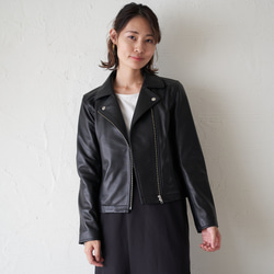 Morino Gakko M 號小羊皮雙騎手夾克（黑色）女士 第18張的照片
