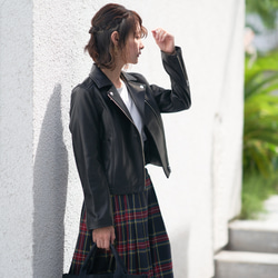 Morino Gakko M 號小羊皮雙騎手夾克（黑色）女士 第11張的照片
