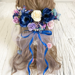 ブーケの様な髪飾り　メイビーブルー　ヘッドドレス 1枚目の画像