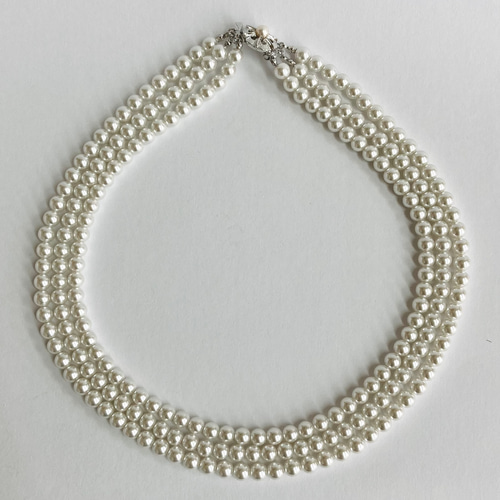 再販】ガラスパール3連ネックレス/6mm約43/45/48cm/ホワイト/R/made in 