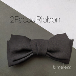 フォーマルブラックリボン礼服生地で作ったtimeless漆黒バレッタ「2 FACEs ribbon  -Memory-」 4枚目の画像