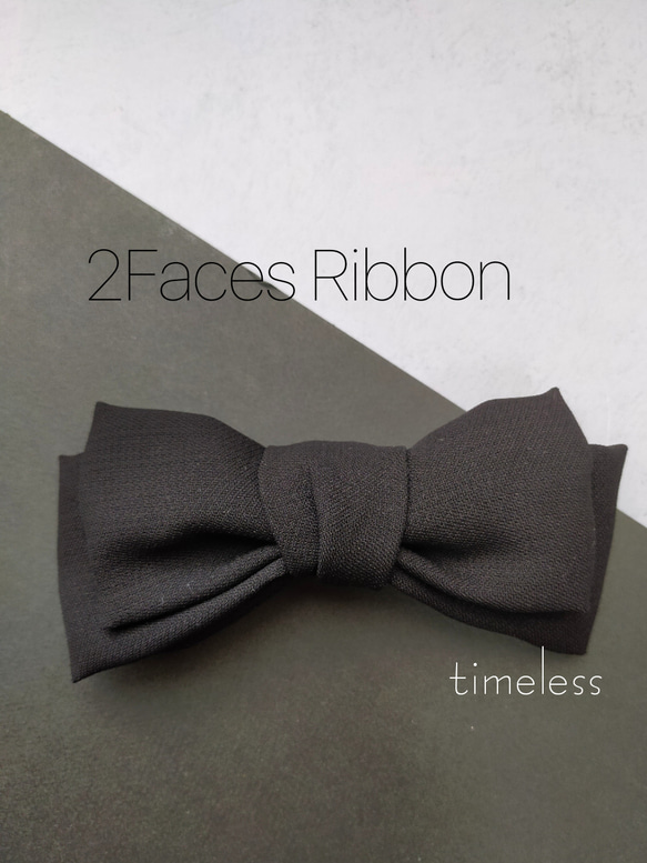 フォーマルブラックリボン礼服生地で作ったtimeless漆黒バレッタ「2 FACEs ribbon  -Memory-」 4枚目の画像