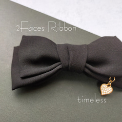 フォーマルブラックリボン礼服生地で作ったtimeless漆黒バレッタ「2 FACEs ribbon  -Memory-」 3枚目の画像