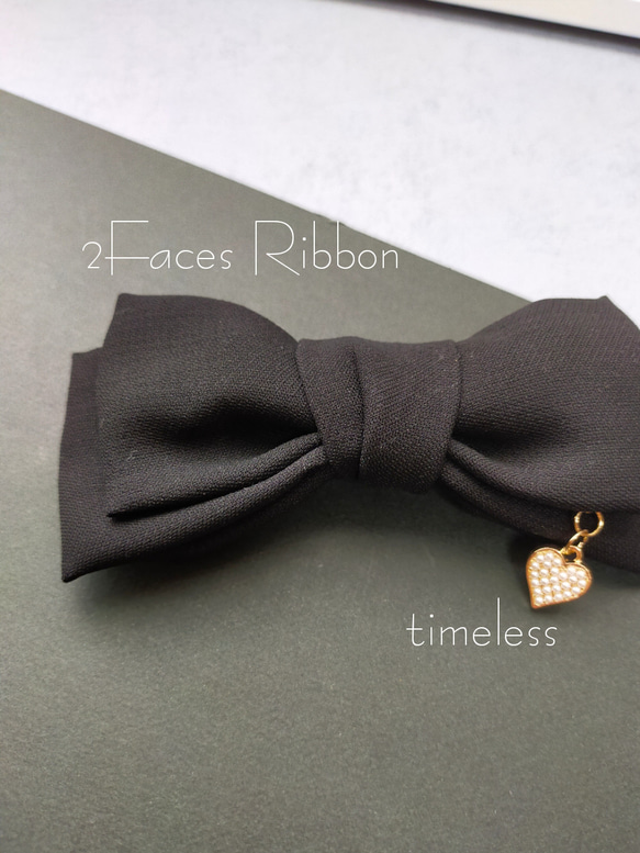 フォーマルブラックリボン礼服生地で作ったtimeless漆黒バレッタ「2 FACEs ribbon  -Memory-」 3枚目の画像