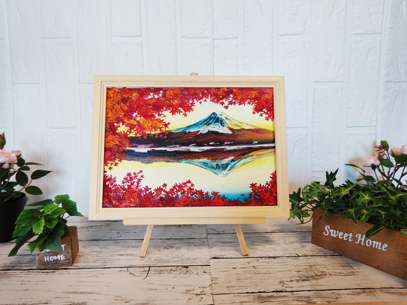油絵 絵画 【紅葉の富士山】 3枚目の画像