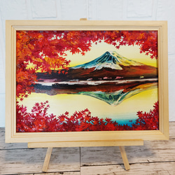 油絵 絵画 【紅葉の富士山】 2枚目の画像