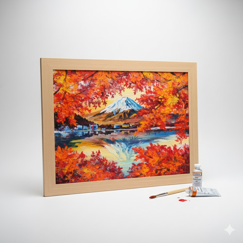 油彩画 原画 絵画「錦秋の富士」秋の風景 インテリア 壁掛け 絵画 HR