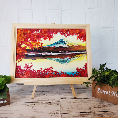油絵 絵画 【コスモス畑から見える河口湖と富士山】 | HIROSHI1990