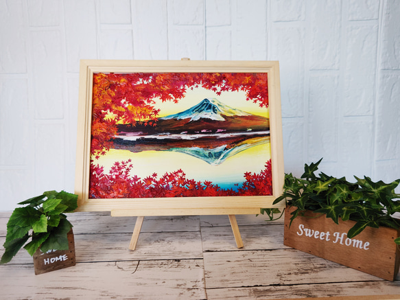 油絵 絵画 【紅葉の富士山】 1枚目の画像