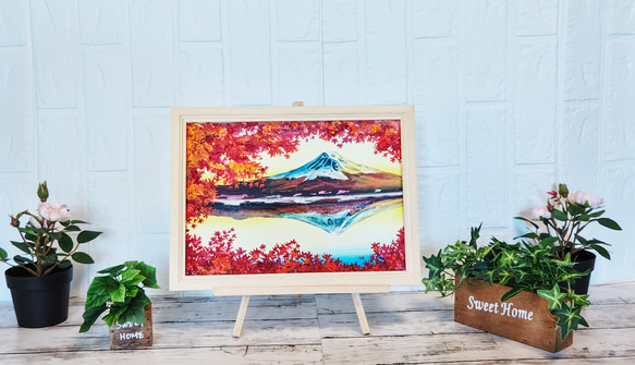 油絵 絵画 【紅葉の富士山】 4枚目の画像