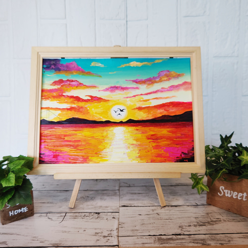 油絵 絵画 【夕日のカモメ】 絵画 HR 通販 14668187｜Creema(クリーマ)