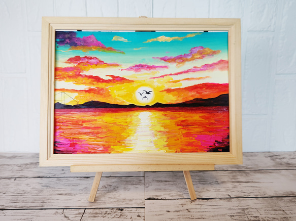 女の子向けプレゼント集結 油絵 絵画 【夕日のカモメ】 絵画 HR 通販 14668187｜Creema 絵画