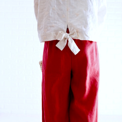 【キナリ】後ろリボンの長袖ブラウス　フラワー&サークル刺繍　ダブルガーゼの９分丈プルオーバー　 5枚目の画像