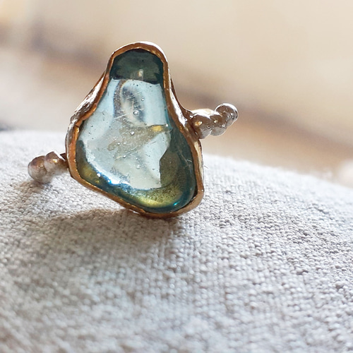 14 ～15号】ビーチグラス ring (brass × silver) /シーグラスリング