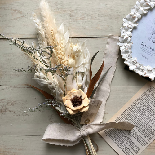 再販！パインフラワーのホワイトブーケ スワッグ ドライフラワー  
