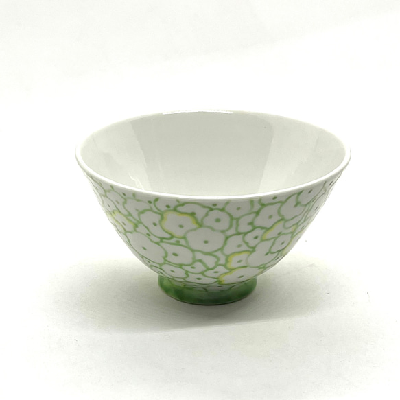 花詰め◆小ぶり茶碗～ライトグリーン　京焼 2枚目の画像