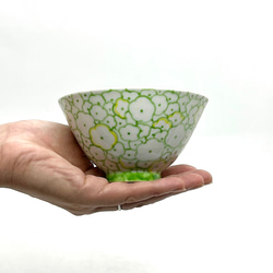 花詰め◆小ぶり茶碗～ライトグリーン　京焼 1枚目の画像