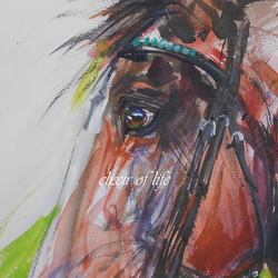 感情、競走馬のポートレート２０２２（水彩画用紙、A4サイズ、墨、水彩、アクリル） 2枚目の画像