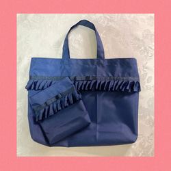 軽くて丈夫なナイロンサブバッグ大 紺 自立 お受験 底板付 蓋付 底鋲付