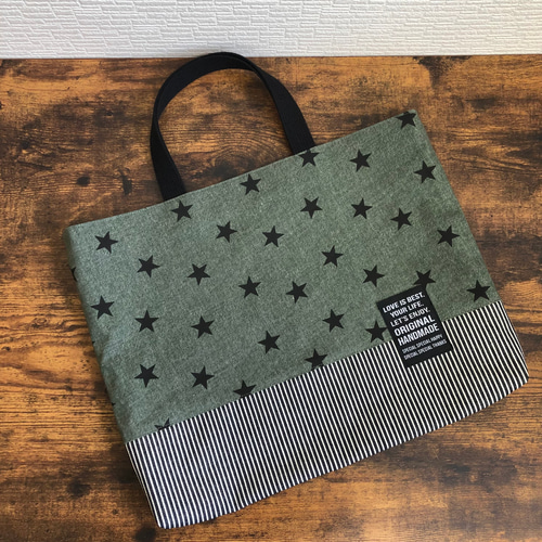 レッスンバッグ他3点セット 男の子 グリーンスター柄 ＆ ヒッコリー