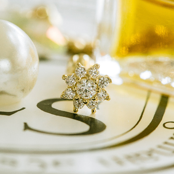14K金 ゴールド Cz 花 ヘリックス 軟骨 アンチトラガス アウター