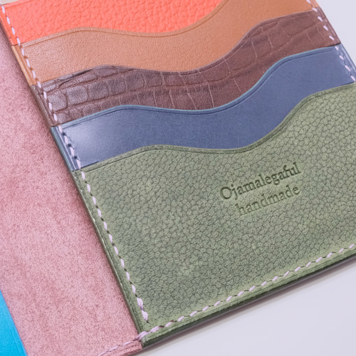 一点物】本革 パスポート・お薬手帳・通帳ケースst 薄紫＆カラフル  