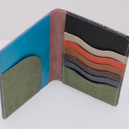 一点物】本革 パスポート・お薬手帳・通帳ケースst 薄紫＆カラフル  