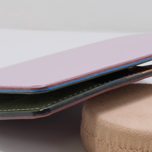 一点物】本革 パスポート・お薬手帳・通帳ケースst 薄紫＆カラフル  