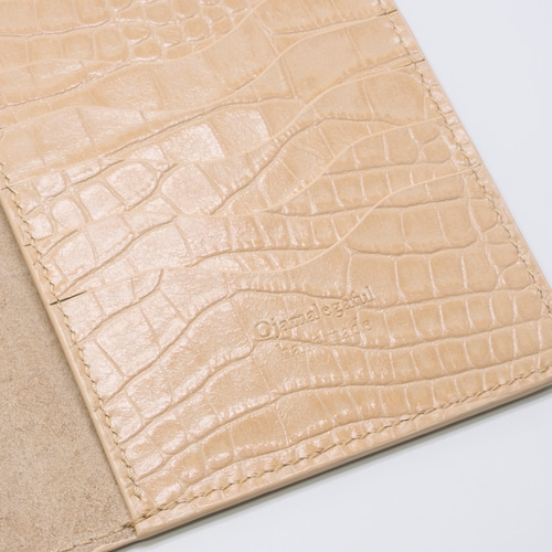 本革 パスポート・お薬手帳・通帳ケースst ワニ型押し ベージュ  
