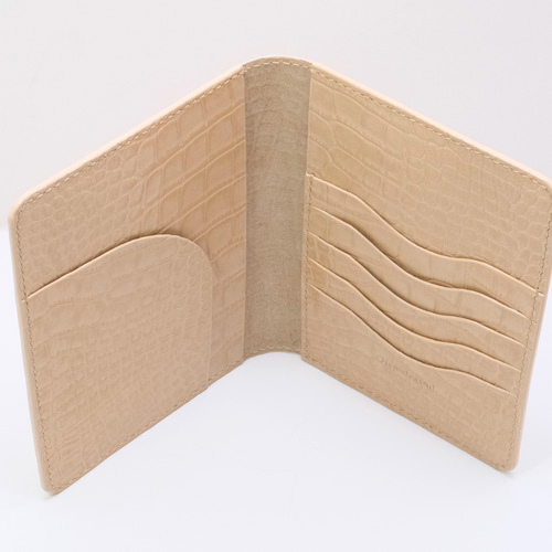 本革 パスポート・お薬手帳・通帳ケースst ワニ型押し ベージュ  