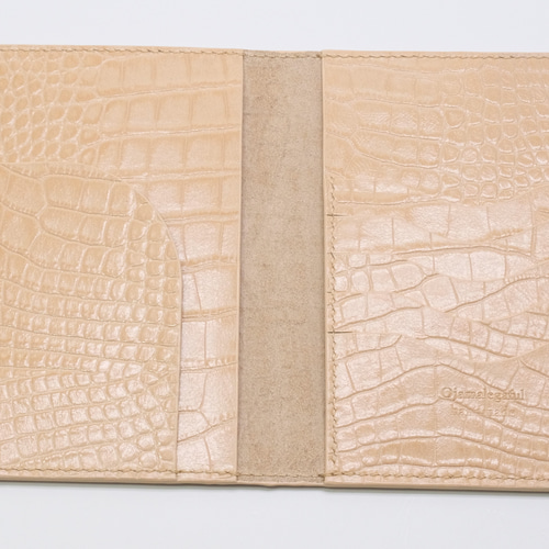 本革 パスポート・お薬手帳・通帳ケースst ワニ型押し ベージュ  