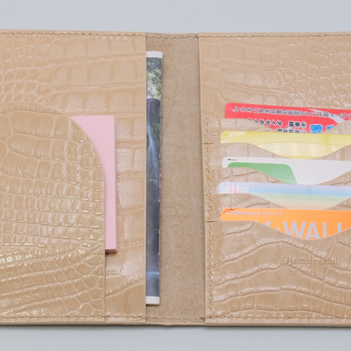 本革 パスポート・お薬手帳・通帳ケースst ワニ型押し ベージュ  