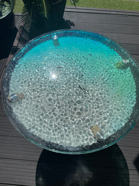希少☆イルカモチーフ ガラス天板 サイド テーブル ドルフィン 波 什器 