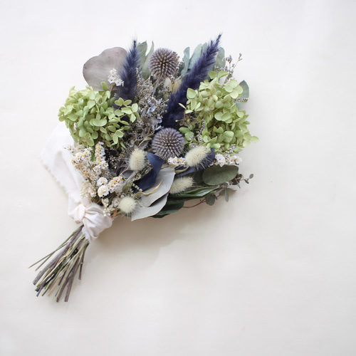 ワイルドフラワーとグリーリース　アナベル　ルリタマアザミ　ドライフラワー ワイルドフラワーとグリーリースアナベルルリタマアザミドライフラワー