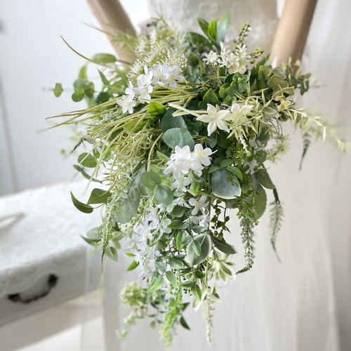 グリーンキャスケードブーケ ブートニアセット ウェディングブーケ