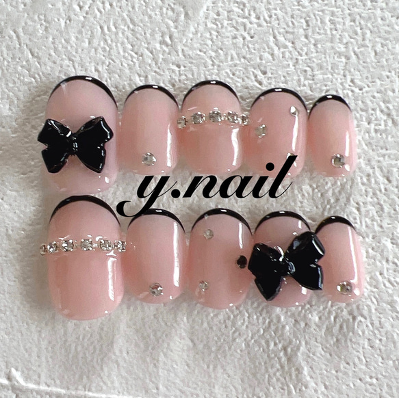 リボンネイル/フレンチネイル/ワンホンネイル/ガーリーネイル