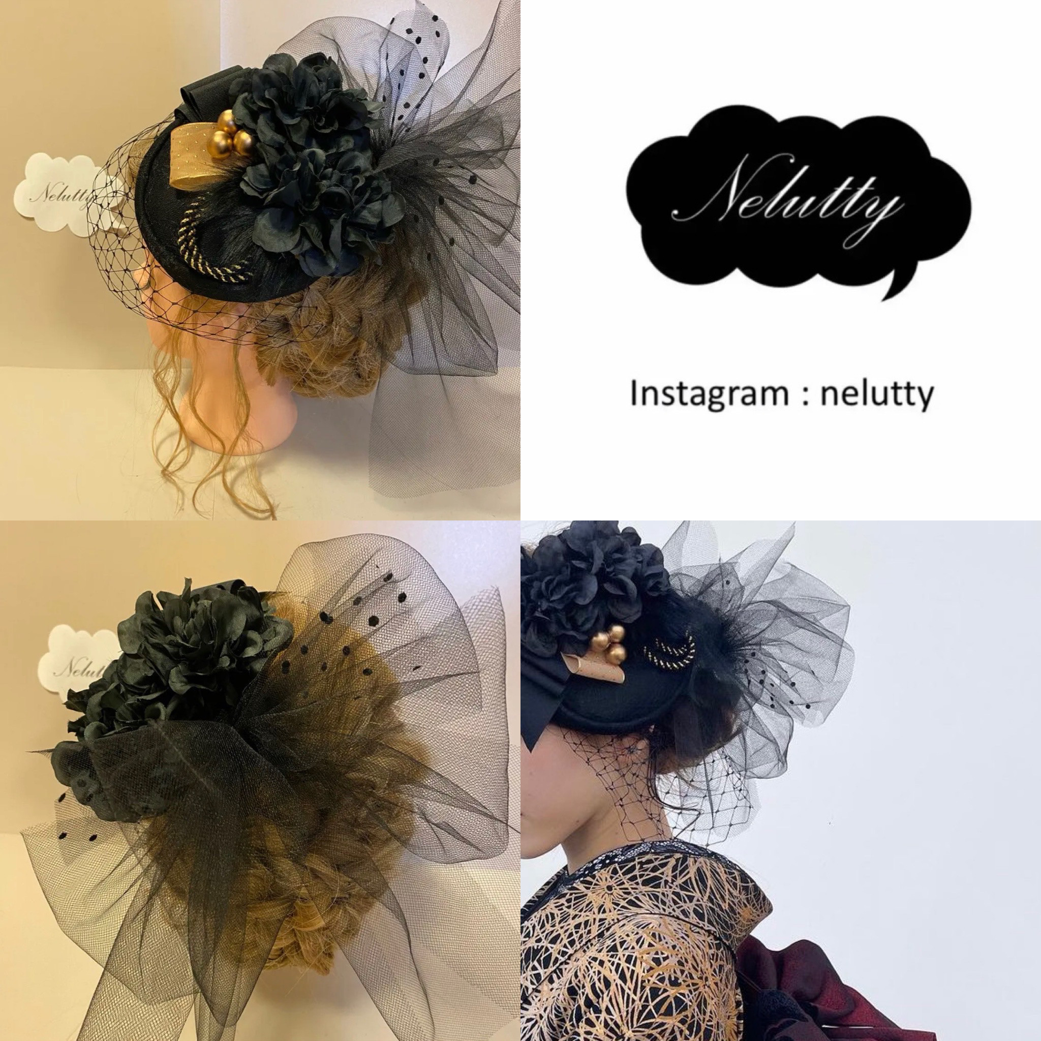 [金箔シート付][リボン部分選択必要]トークハット　トーク帽　カクテルハット　ヘッドドレス　J　１黒レース