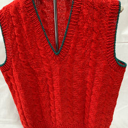 手編みニットベスト☆ギザギザ斜めカラフルボートネック ニット