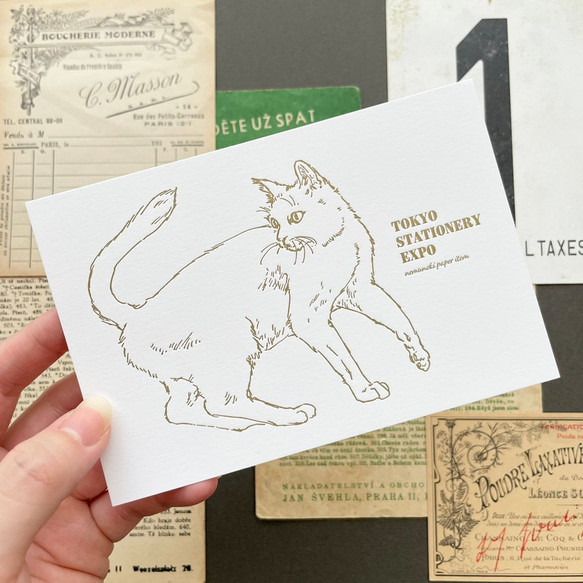 【数量限定】活版印刷の白猫カード（２枚セット） 4枚目の画像