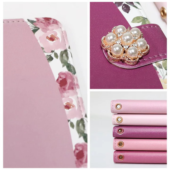 花柄 ピンク デコ パール ビジュー スマホケース 手帳型 全機種対応 携帯カバー iPhoneケース モバイルケース 4枚目の画像