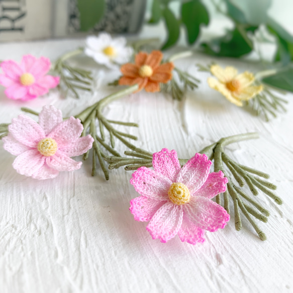 全5色 コスモスのブローチ レース編みアクセサリー ブローチ lu:lu d