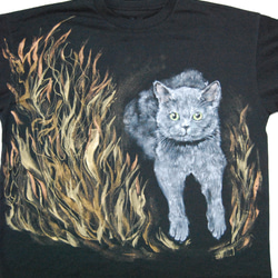 「金のオーラのうちの猫」　ペット　似顔絵 猫 Tシャツ　お好きなポーズ・写真で♪　リアル描写　綿　名入れ　プレゼント 1枚目の画像