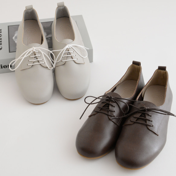 【國產真皮】真皮秋冬鞋日本製造德比鞋繫帶平底鞋*定做 第1張的照片