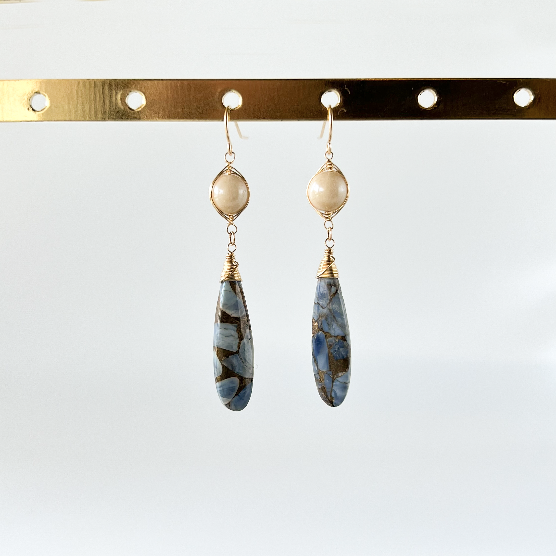 Style.K】 14kgf ブルーオパールコッパー ピアス 天然石 プレゼントに